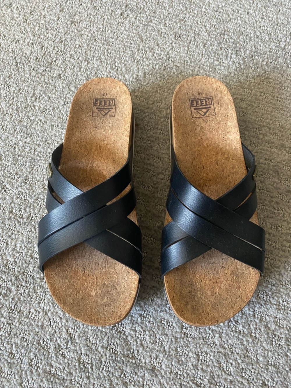 Reef Black Bloom Hi Cork Slide Sandals